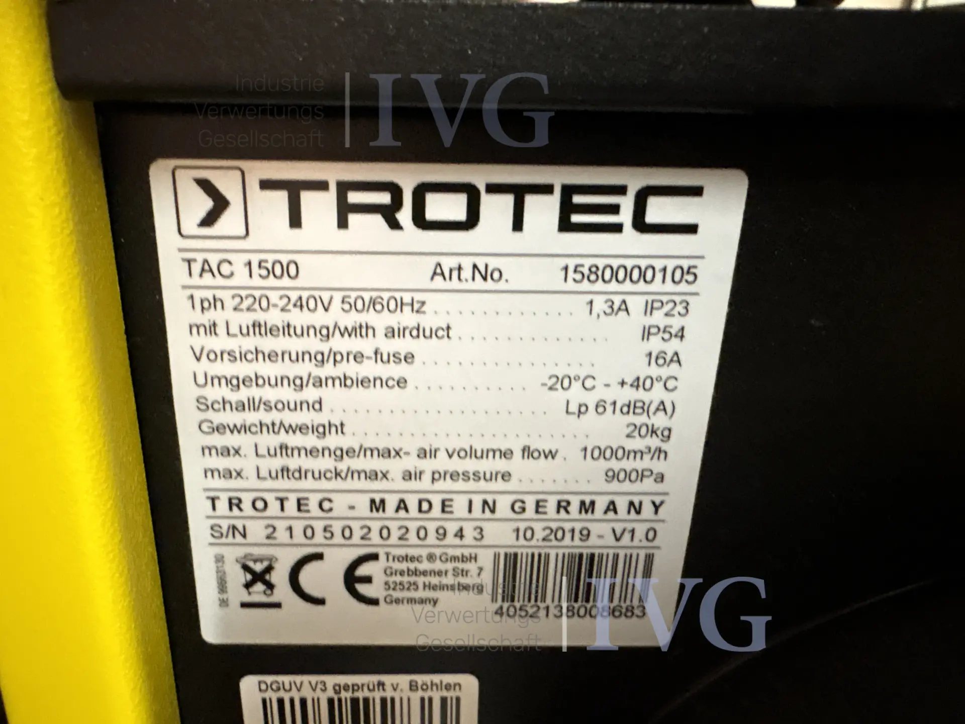 Luftreiniger TROTEC TAC1500 – foto 2 – kavel bij IVG, München