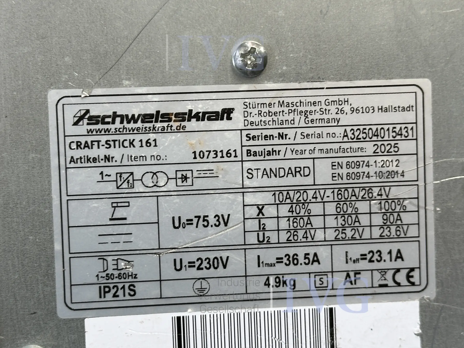Schweißgerät SCHWEISSKRAFT Craft-Stick 161 – foto 3 – kavel bij IVG, Bautzen