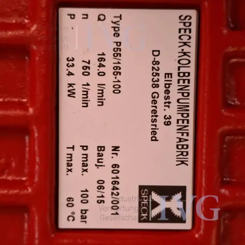 Kolbenpumpe SPECK P55/165-100
