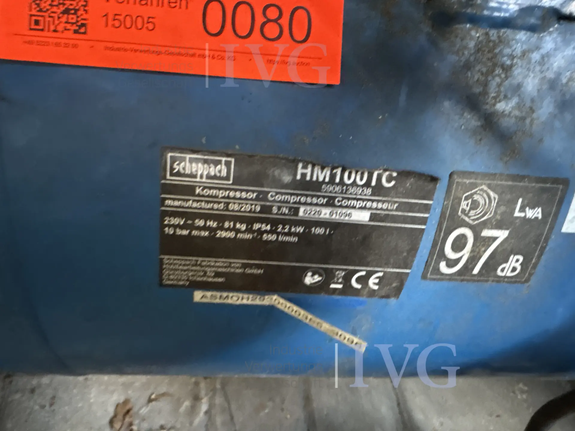 Kolbenkompressor SCHEPPACH AM100TC – foto 3 – kavel bij IVG, Cloppenburg