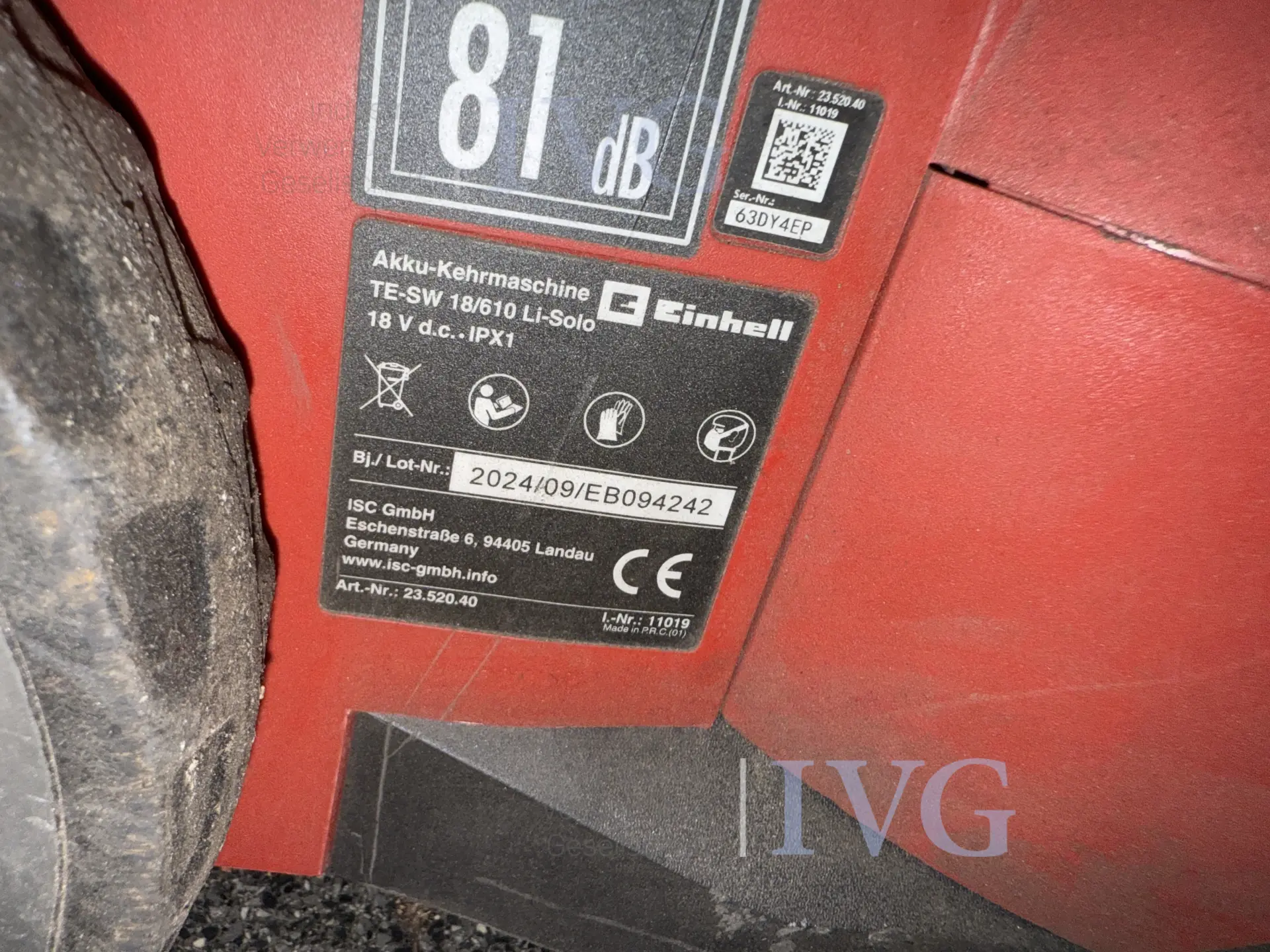 Akku-Kehrmaschine EINHELL TE-SW 18/610 Le-Solo – foto 3 – kavel bij IVG, Wilhelmshaven