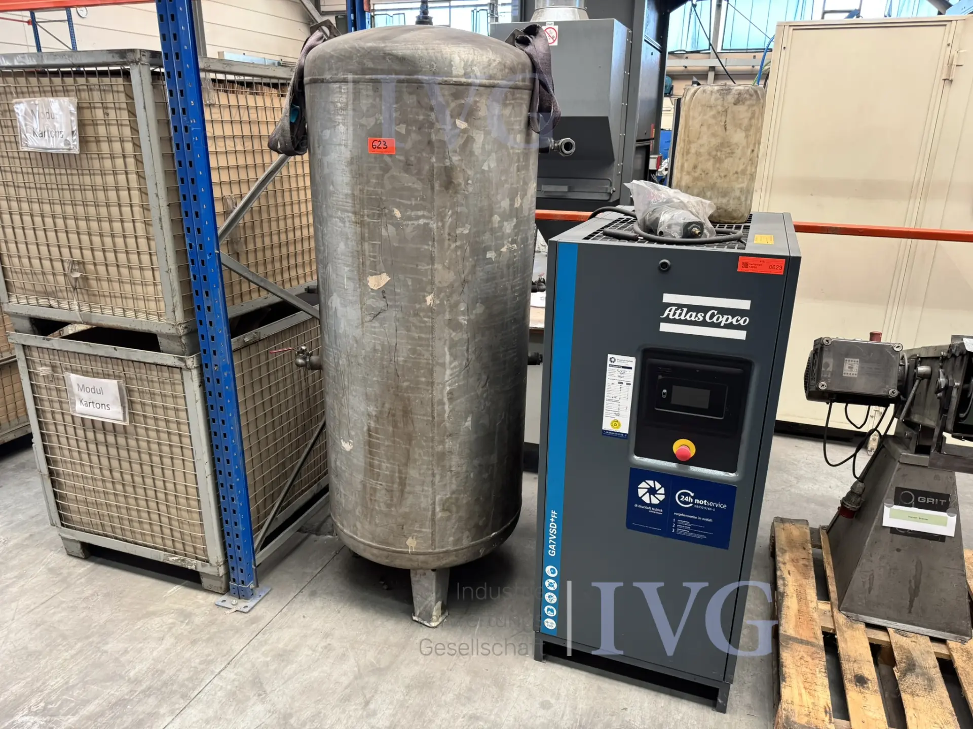 Schraubenkompressor ATLAS COPCO GA7VSD+FF – kavel bij IVG, Gaimersheim