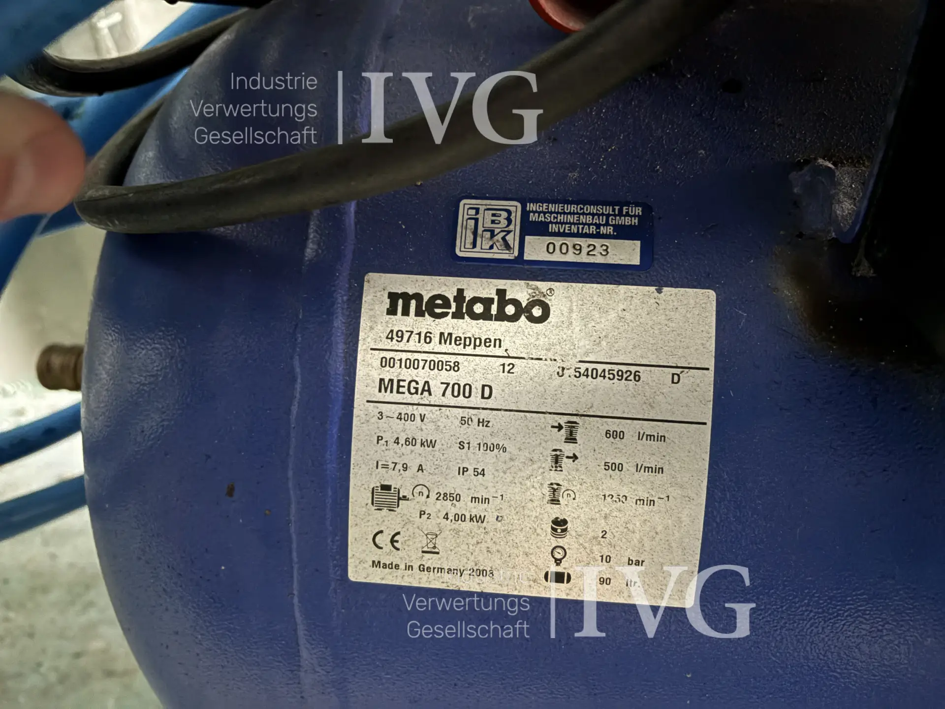 Kolbenkompressor METABO Mega 700 D – foto 5 – kavel bij IVG, Isenbüttel