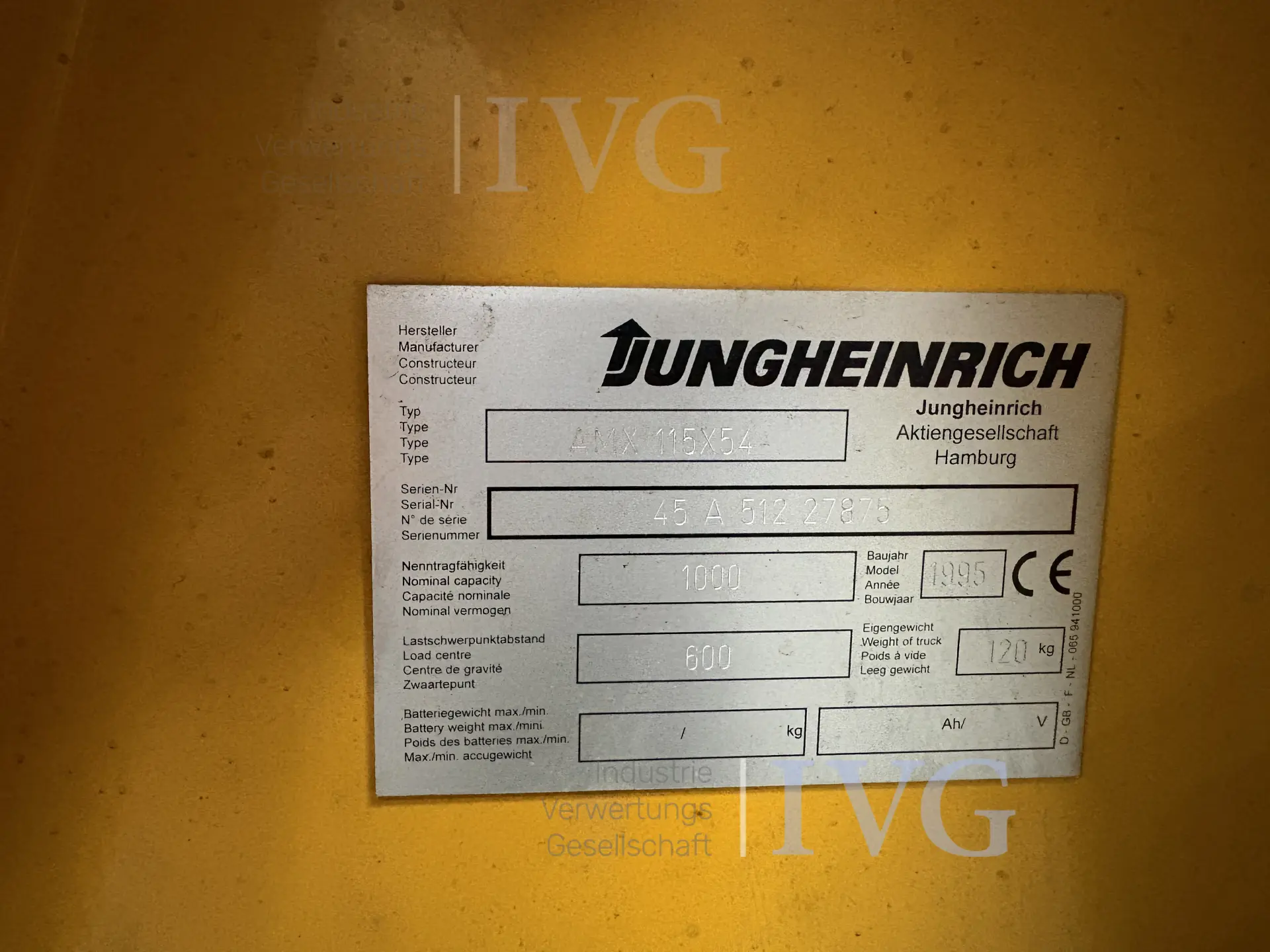 Gabelhochhubwagen JUNGHEINRICH AMX 115x54 – foto 5 – kavel bij IVG, Gaimersheim