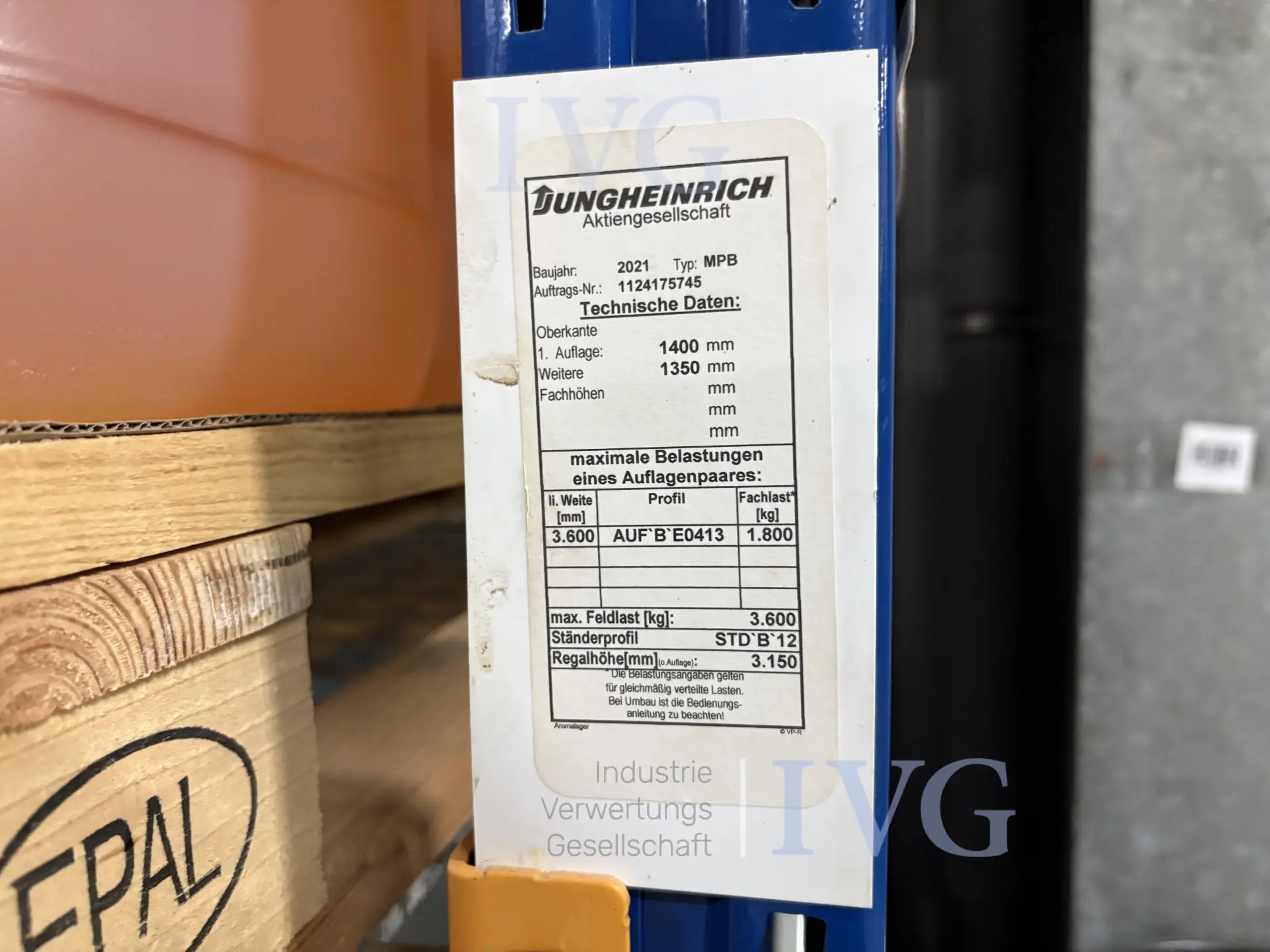Schwerlastregal JUNGHEINRICH MPB – foto 2 – kavel bij IVG, Neuenburg