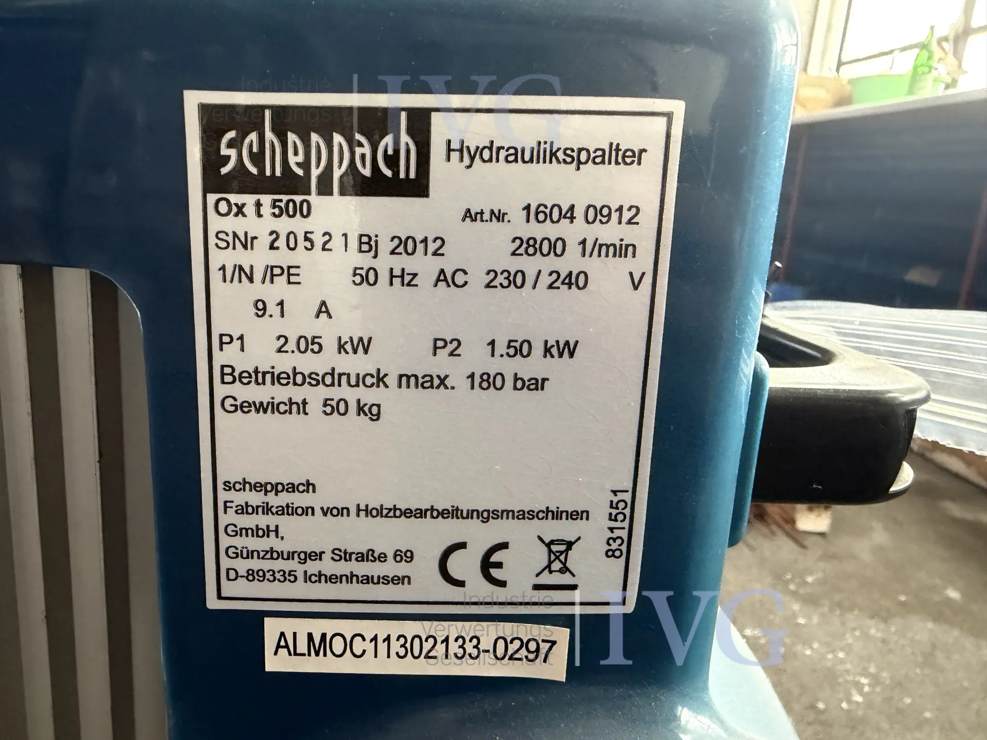 Hydraulik-Holzspalter SCHEPPACH OX T 500 – foto 8 – kavel bij IVG, Bielefeld
