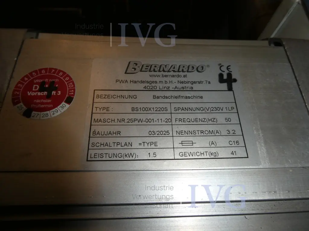 Bandschleifmaschine BERNARDO BS100X1220S – foto 4 – kavel bij IVG, Velen