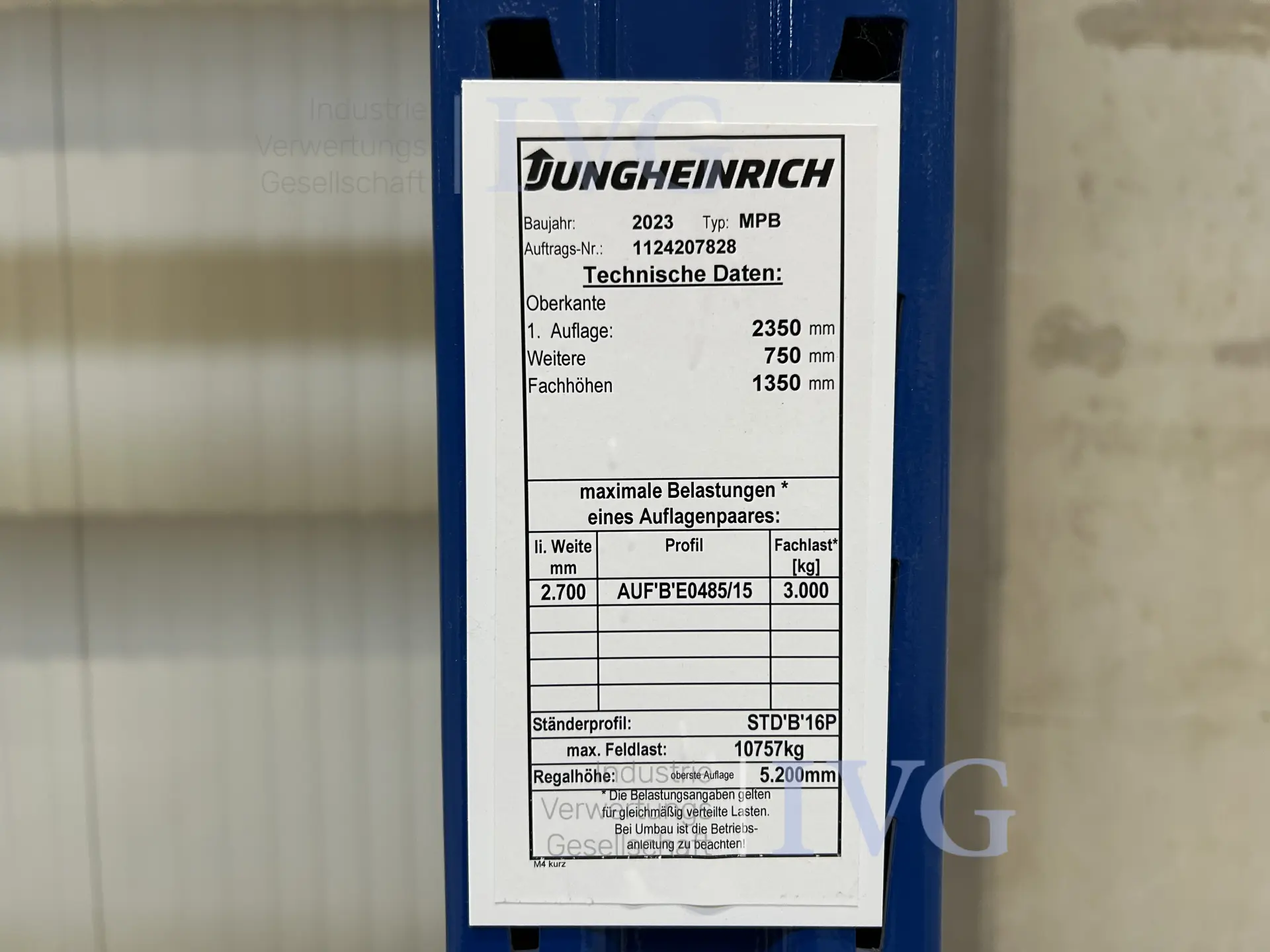Zwaarbelastbaar rek JUNGHEINRICH MPB – foto 4 – kavel bij IVG, Oyten