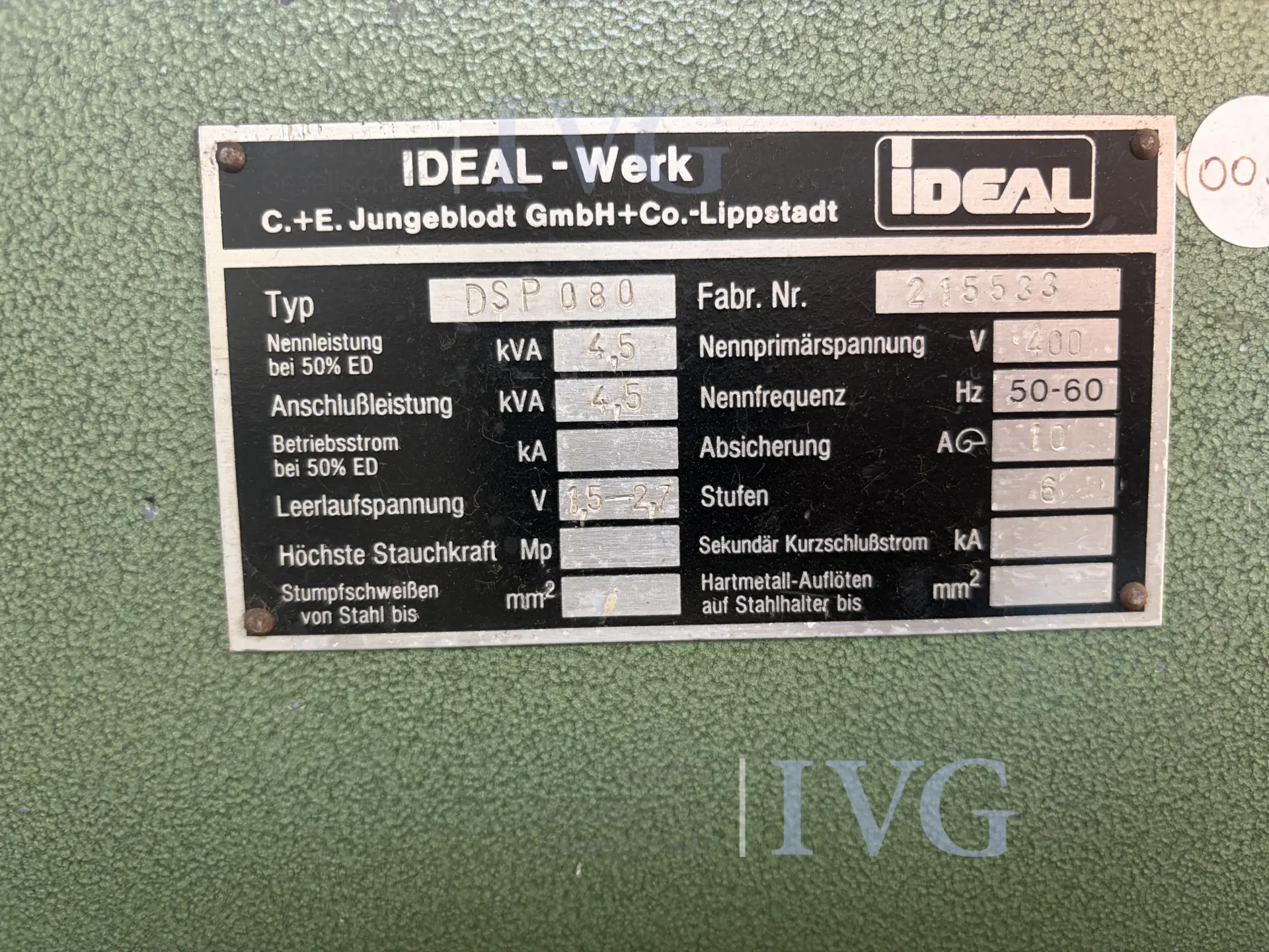 Schweißmaschine IDEAL DSP080 – foto 7 – kavel bij IVG, Stolberg