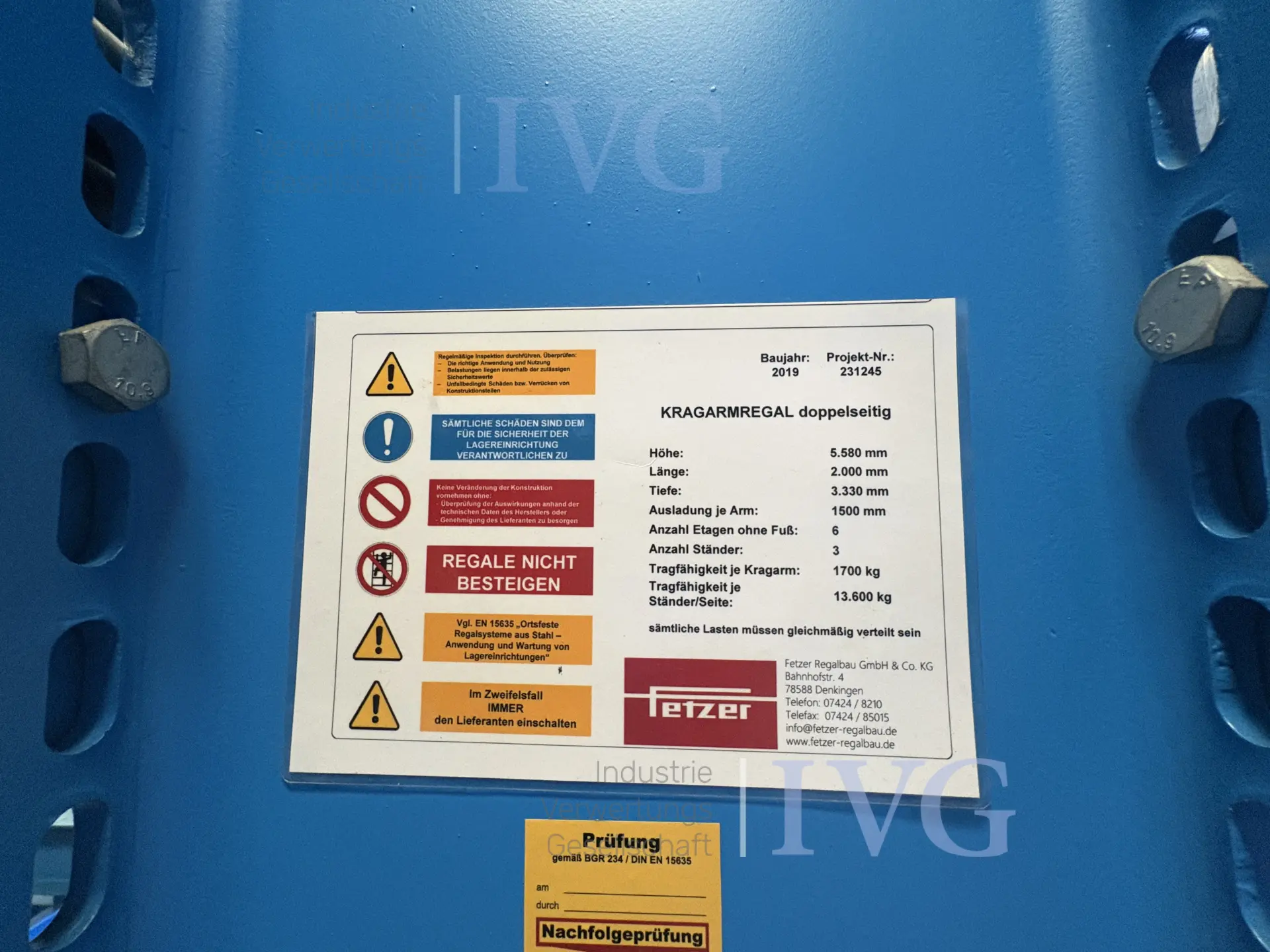 Zweiseitiges Kragarmregal (blau) – foto 4 – kavel bij IVG, Mahlstetten