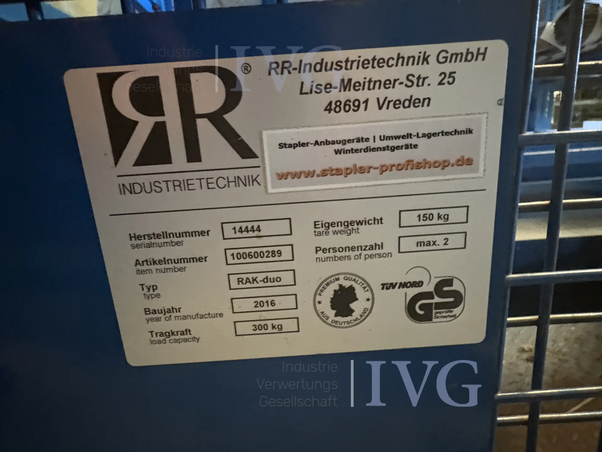 Heftruck-werkkooi (oranje) RR INDUSTRIETECHNIK RAK-DUO – foto 3 – kavel bij IVG, Mahlstetten